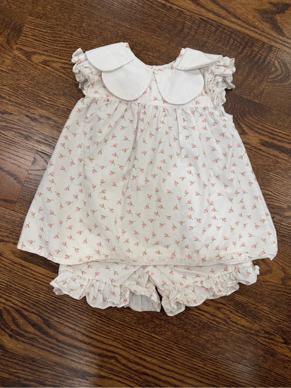 Girls Cream Floral Matching Set with Peter Pan Collar